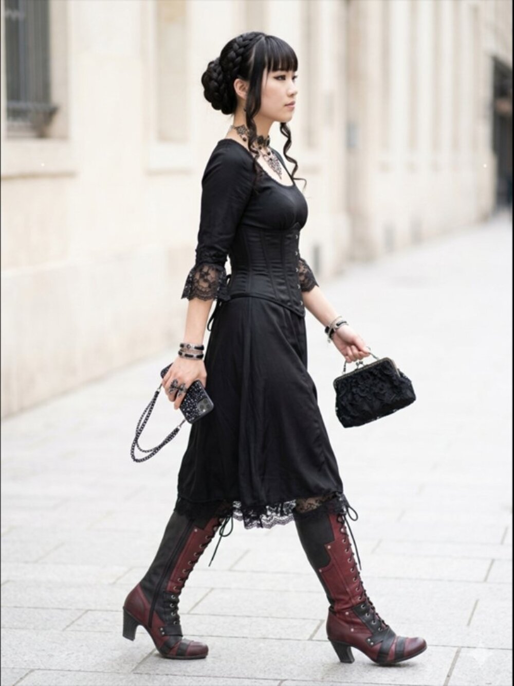 DKODE red/black lace up leather boots goth punk - Picture 3 of 10